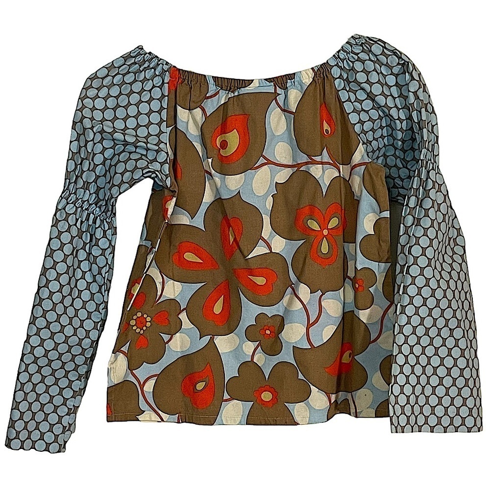 Hannah Kate Girls Mixed Print Cotton Peasant Style Blouse Size 10